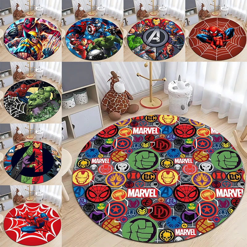 MINISO Disney Marvel Spiderman Rug Anti-slip Round Rugs Carpet for Living Room Bedroom Sofa Rug Kids Floor Mat Gift Decor