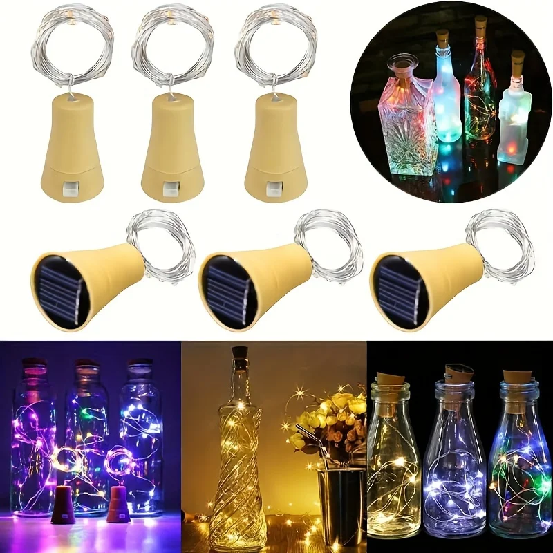 

6 Pack Solar Powered Wine Bottle Lights 20 LED Waterproof Copper Wire Cork Solar Lamp for Wedding Christmas Outdoor Garden Decor
