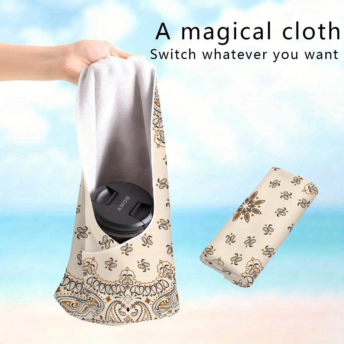 Neu eingetroffen: 1 Stück Bohemian Retro Paisley bedrucktes Aufbewahrungstuch, selbstklebendes magisches Wickeltuch, Schutzhülle, Make-up-Tasche, Beutel – Detail 4