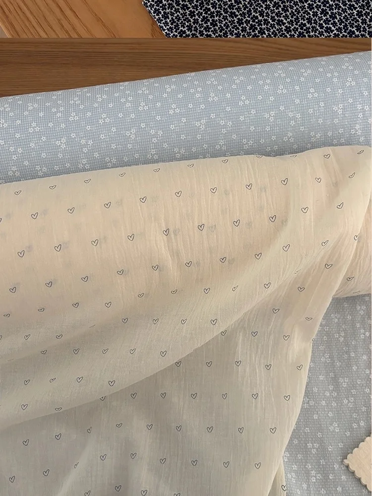 Pure cotton heart-shaped summer fabric DIY handmade fabric with slight transparency, Korean-style, fresh and soft.