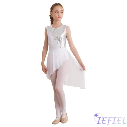 Vestido de Ballet de patinaje artístico para niños y niñas, leotardo de gimnasia con espalda hueca, Ropa de baile lírica contemporánea Irregular