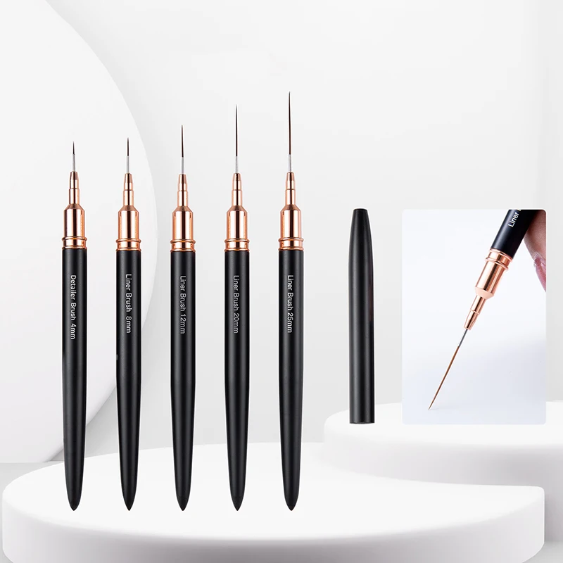 Nail Liner DIY Drawing Painting Flower Line Stripes Pen 4mm-25mm Metal Handle Nail Art Brush With Cover Nail Brushes