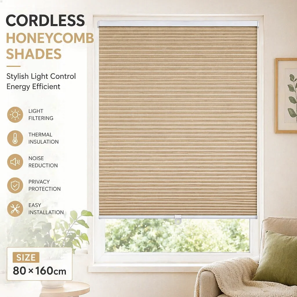 Cordless Push Pull Honeycomb Cellular Shades 80×160cm Light Filtering Thermal Insulated Privacy Window Shades for Home Apartment