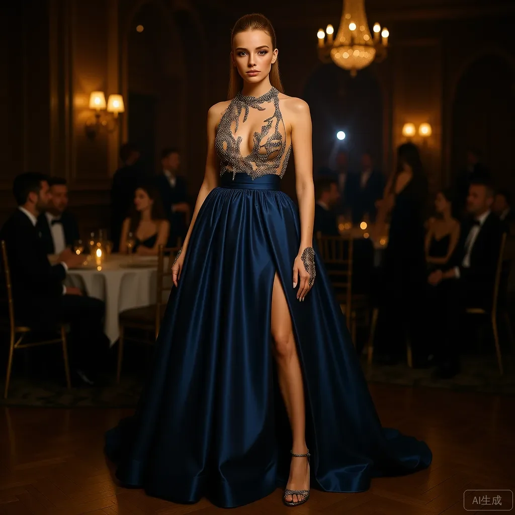 

Hot Sale Women’s Satin High‑Waist Maxi Skirt Elegant Navy Blue Long Evening Dress with Side Slit Party Formal Skirts Customize