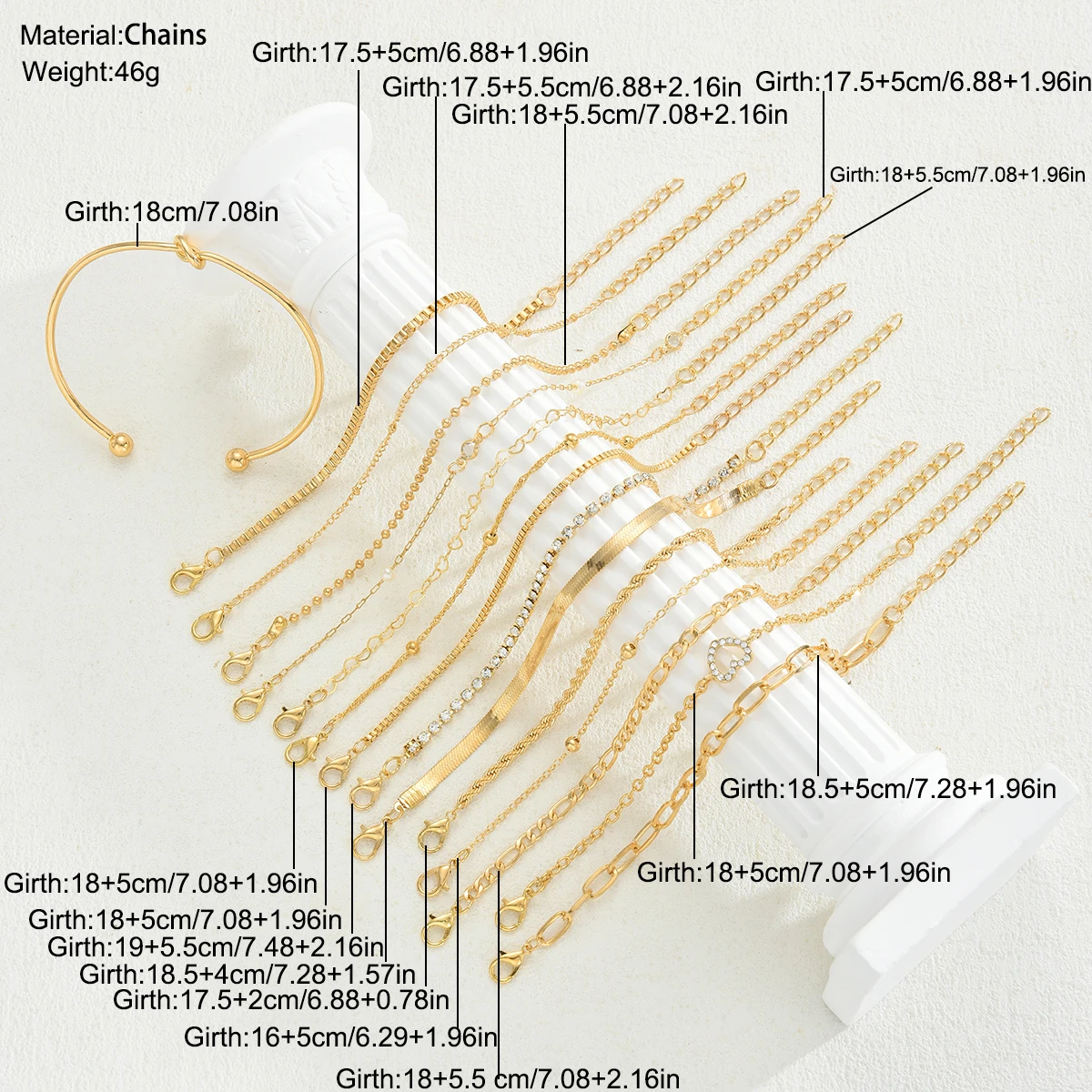 أزياء أنيقة القلب الزركون سحر سوار مجموعات للنساء خمر الحد الأدنى متعدد العناصر تويست سلسلة أساور معدنية مجوهرات