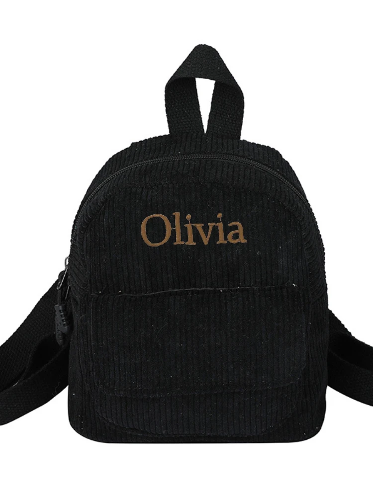 Personalized Corduroy Bag with Name, Monochromatic Mini Backpack, Small Backpacks, Custom Name, Baby Gift