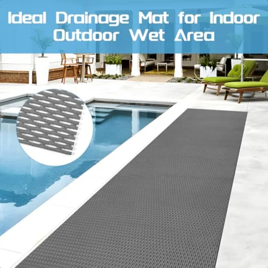 PVC Drainage Floor Mat 3ft x 10ft Commercial NonSlip Floor Mat HShaped Drainage Pool Mat AntiFatigue Rubber Matting for Swimmin