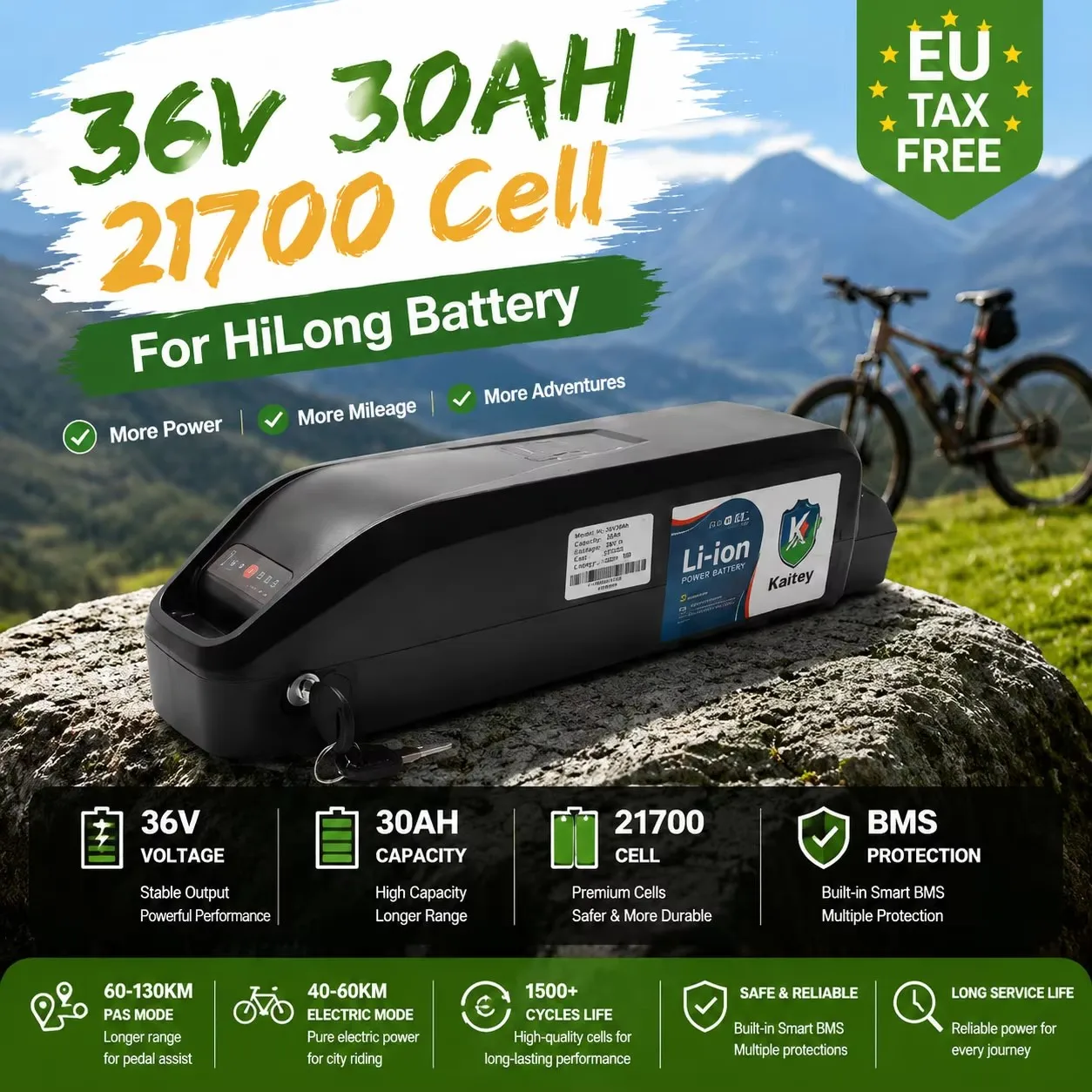 Batteria al litio originale Hailong 21700 da 36V 48V 30Ah con BMS integrato, può sostituire le batterie per biciclette elettriche BBS02, BBS03, BBSHD 500W-2000W.