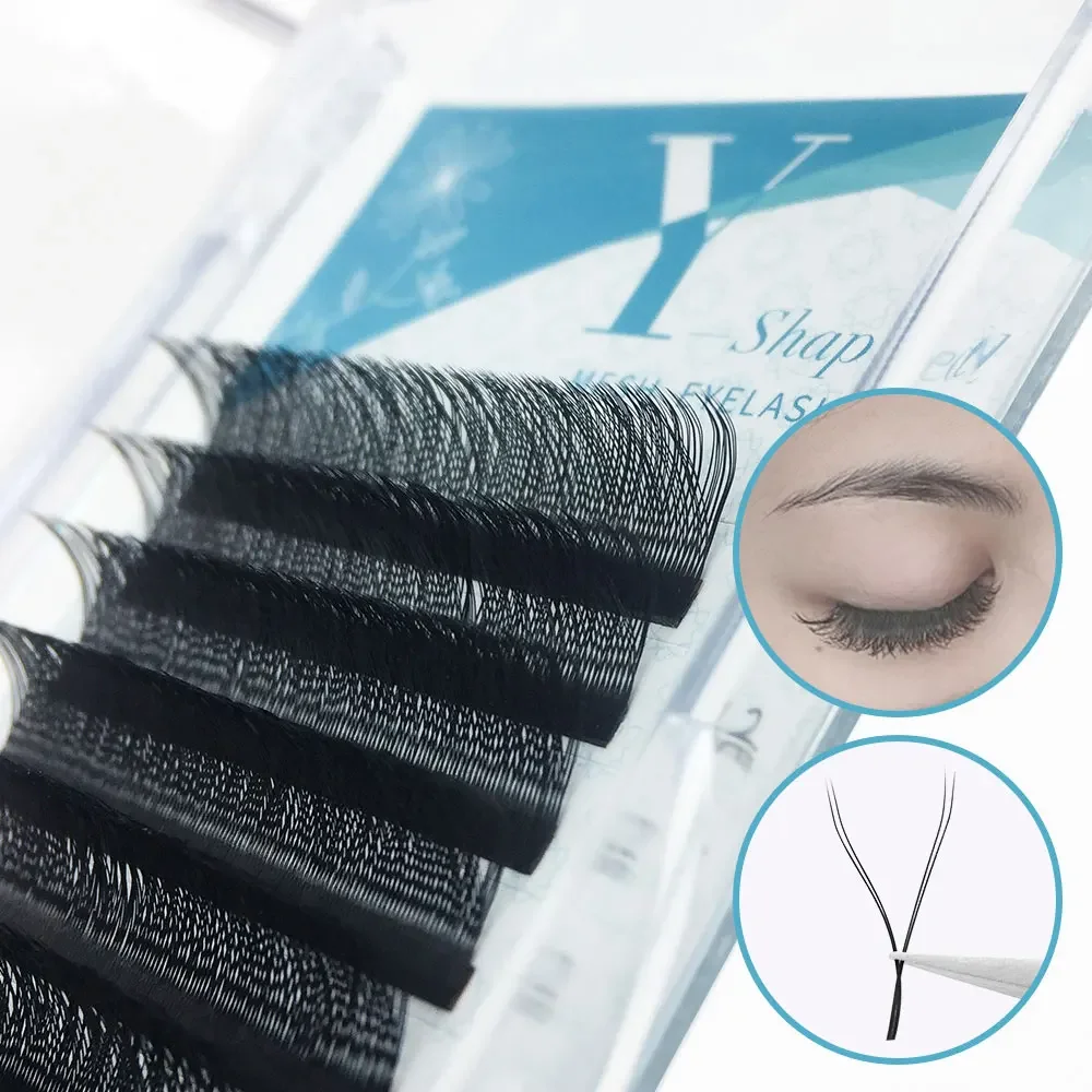 YY Shape Ombre Color Eyelashes Extension Hand Woven Premium Mink Soft Light Natural Eyelash Makeup Mesh Net Cross False Lashes