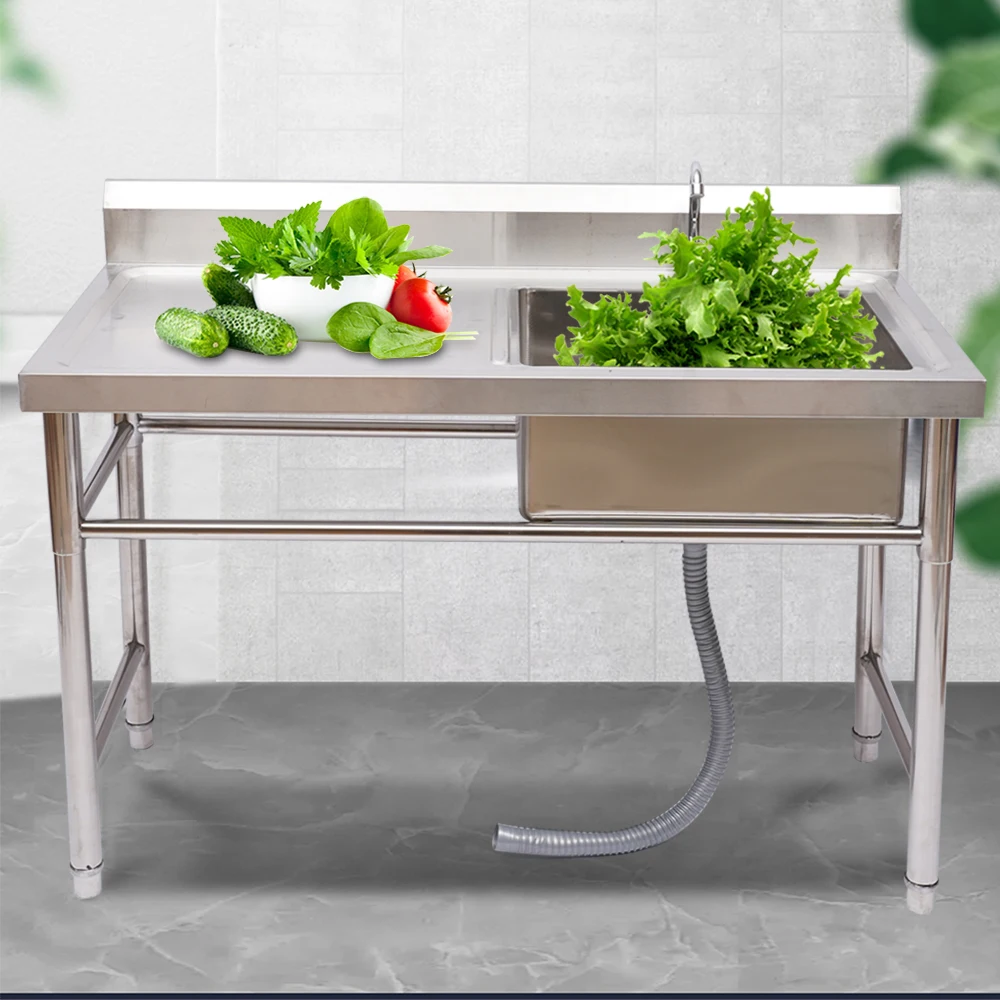 1 Compartment Commercial Kitchen Sink Restaurant Sink Utility Sink Drain Board for Hotel Laundry Room Basement Garage