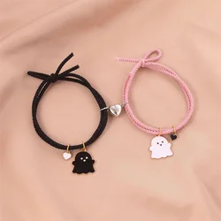 2Pcs Couple Bracelet Heart Magnetic Attracting Bracelets for Girl Cute Cartoon Ghost Pendant Bracelet Friendship Halloween Gift
