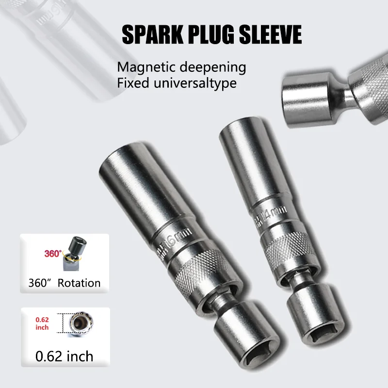 14mm/16mm magnetyczny klucz nasadowy do świec zapłonowych 12 kątowe narzędzie do naprawy i demontażu cienka ściana 3/8 Cal narzędzie do naprawy samochodów