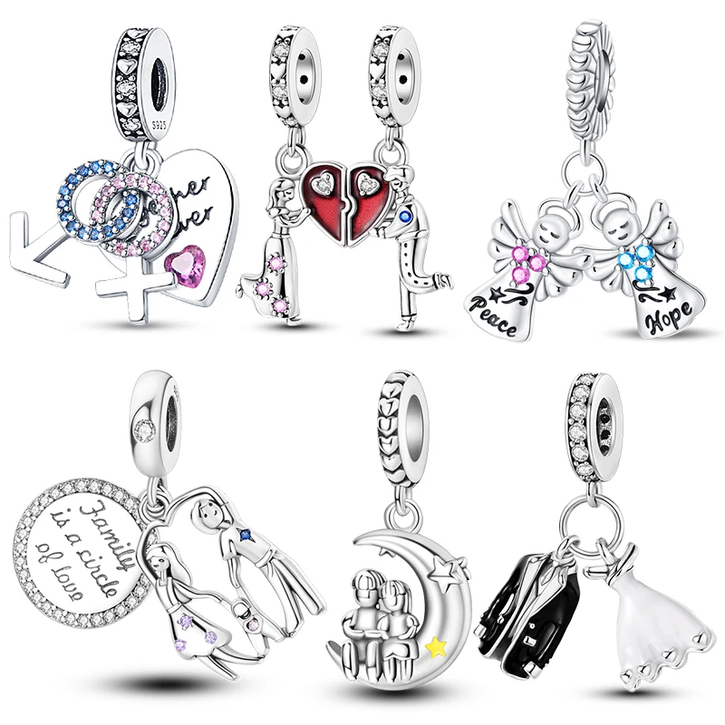 Fit Pan 925 Original Armbänder 925 Silber Valentinstag Paar Liebe Blume Charm Perlen Diy Schmuck Souvenir Geschenk