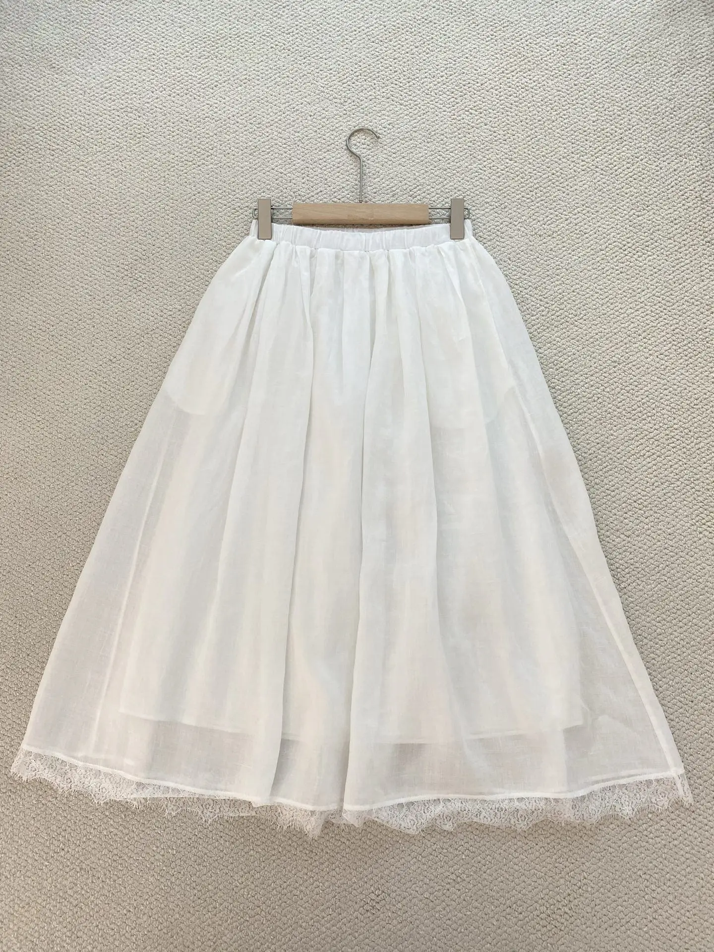 2026 Summer Lace Splicing High Density Linen White Half Skirt