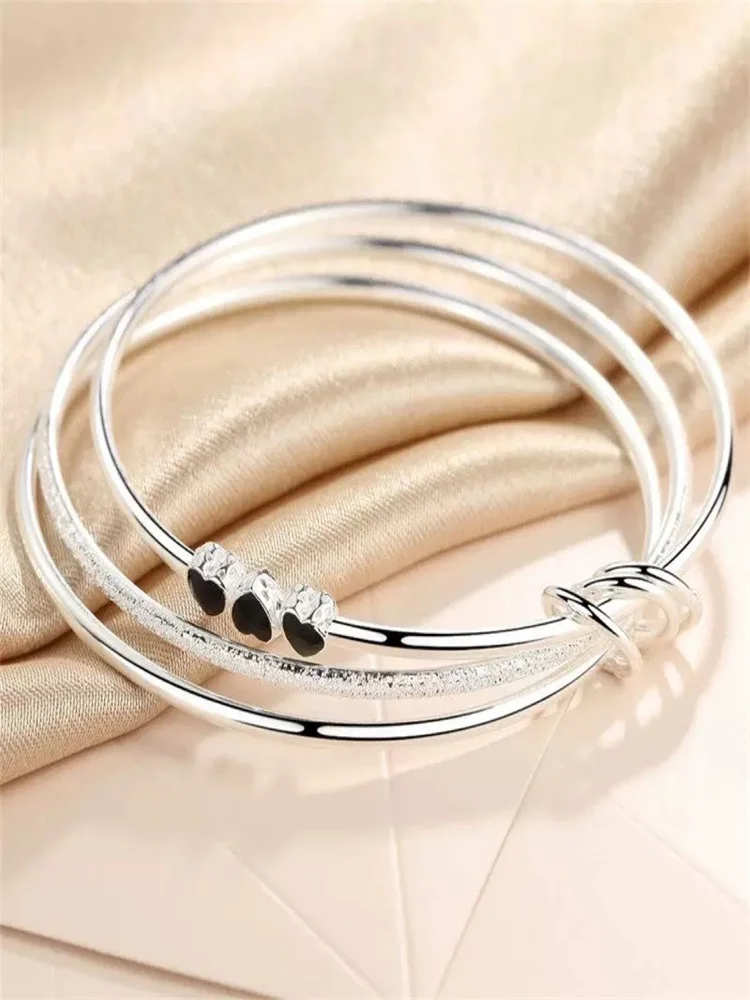 

S999 Sterling Silver Women's Bracelet Jewelry, Multi Loop Closed Loop Bracelet with Inner Diameters of 56mm, 58mm, 60mm, 62mm