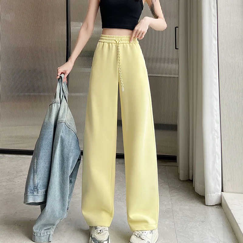 

Solid Color Women's Pants 2025 Spring Summer New Rivet High Waist Vertical Tube Casual SSoft Waxy Drop Slimming Women Pants H288