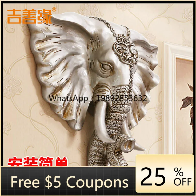 

Lucky elephant head wall hanging, European wall pendant living room background three-dimensional decoration