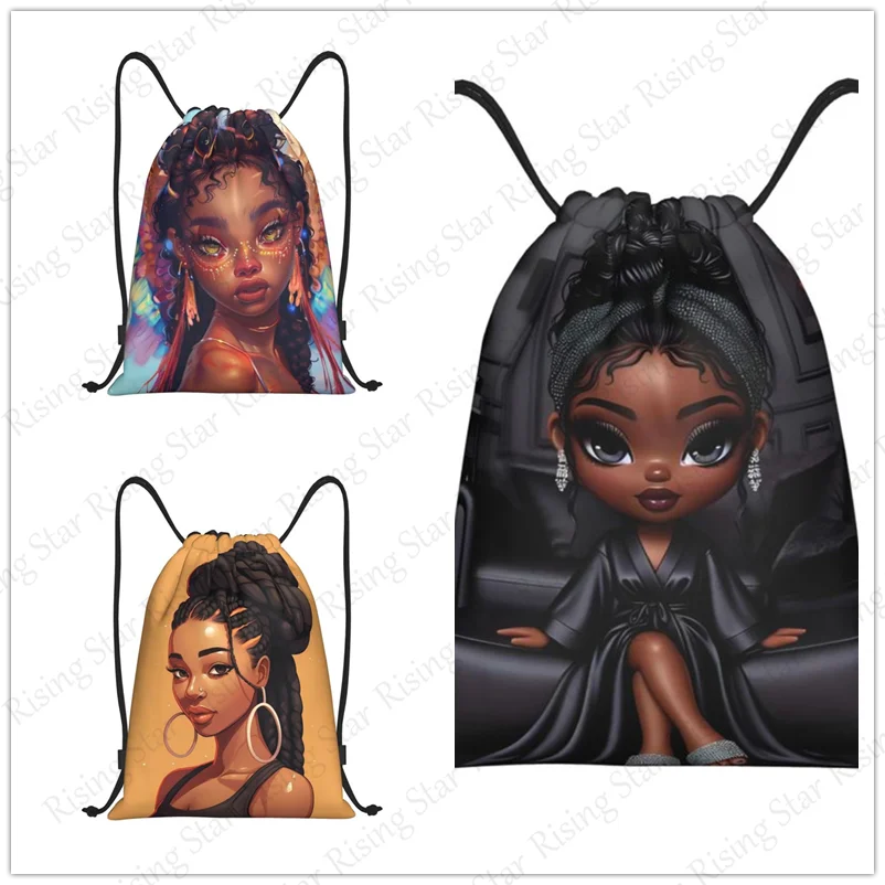 

Black Cartoon Girl Queen Bicycle Backpack Gym Drawstring Shoe Bag Multifunctional Sports Bag Beach Travel Backpack Unisex Gift