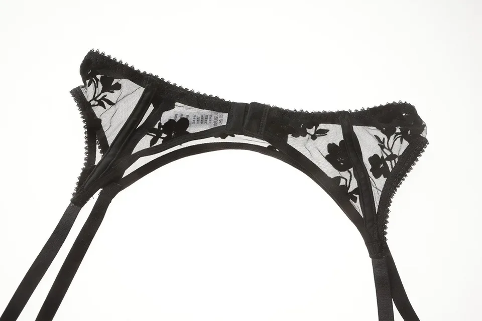 Sexy Solid Garter Strap Women's French Style Ultra-thin Embroidered Lace Suspender Bra with Clip on Stockings and Garter Straps view 5