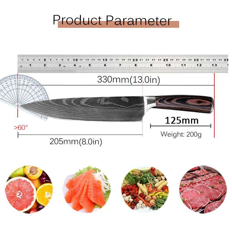 Kitchen Chef Knife Stainless Filleting Knives Santoku Meat Cleaver Knife with Laser Damascus Pattern Household Cooking Tools