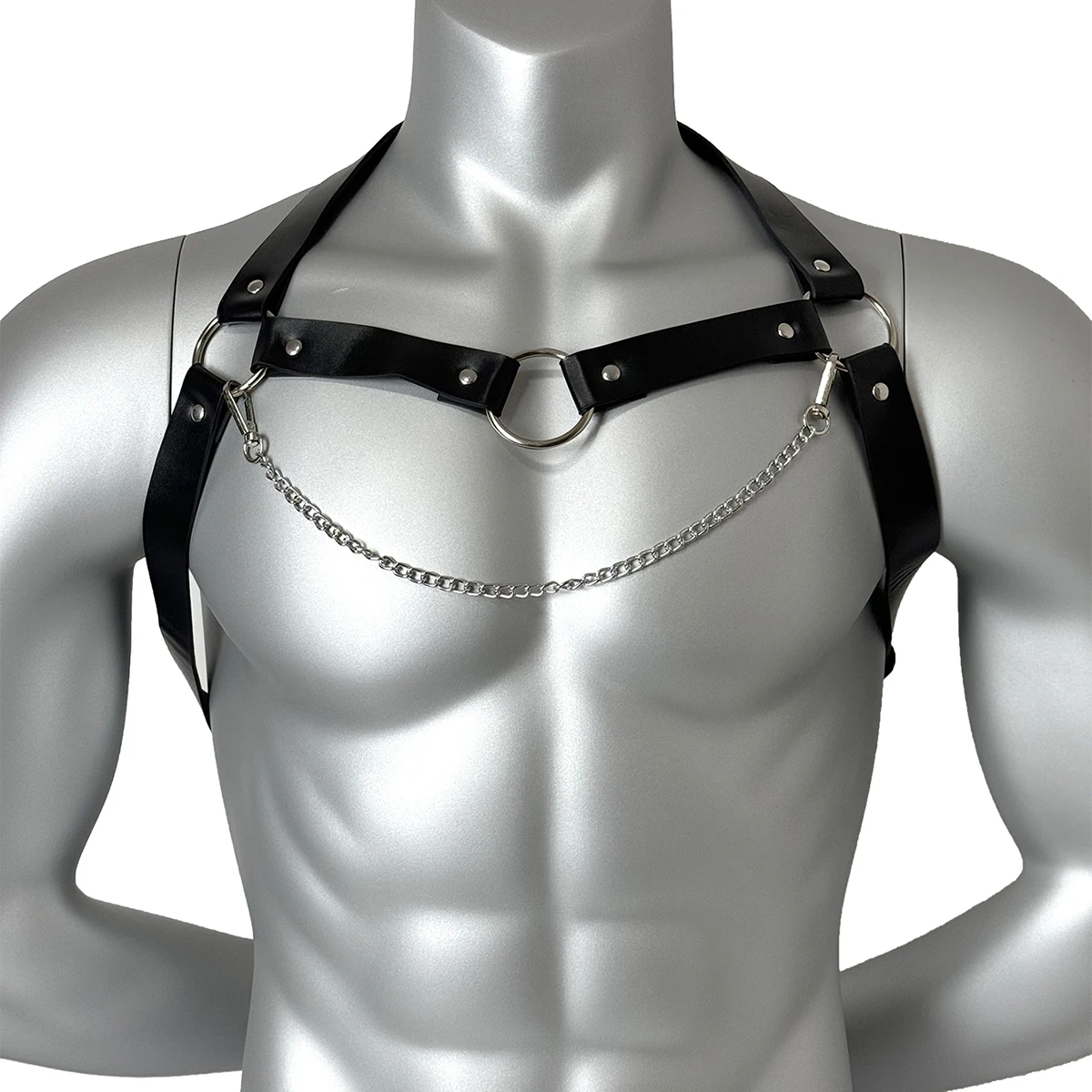 PU Leather Chest Harness with Chain for Men,Abjustable Punk Leather Cage Chest Harness,Festival Rave Outfit Chest Belt Accessory