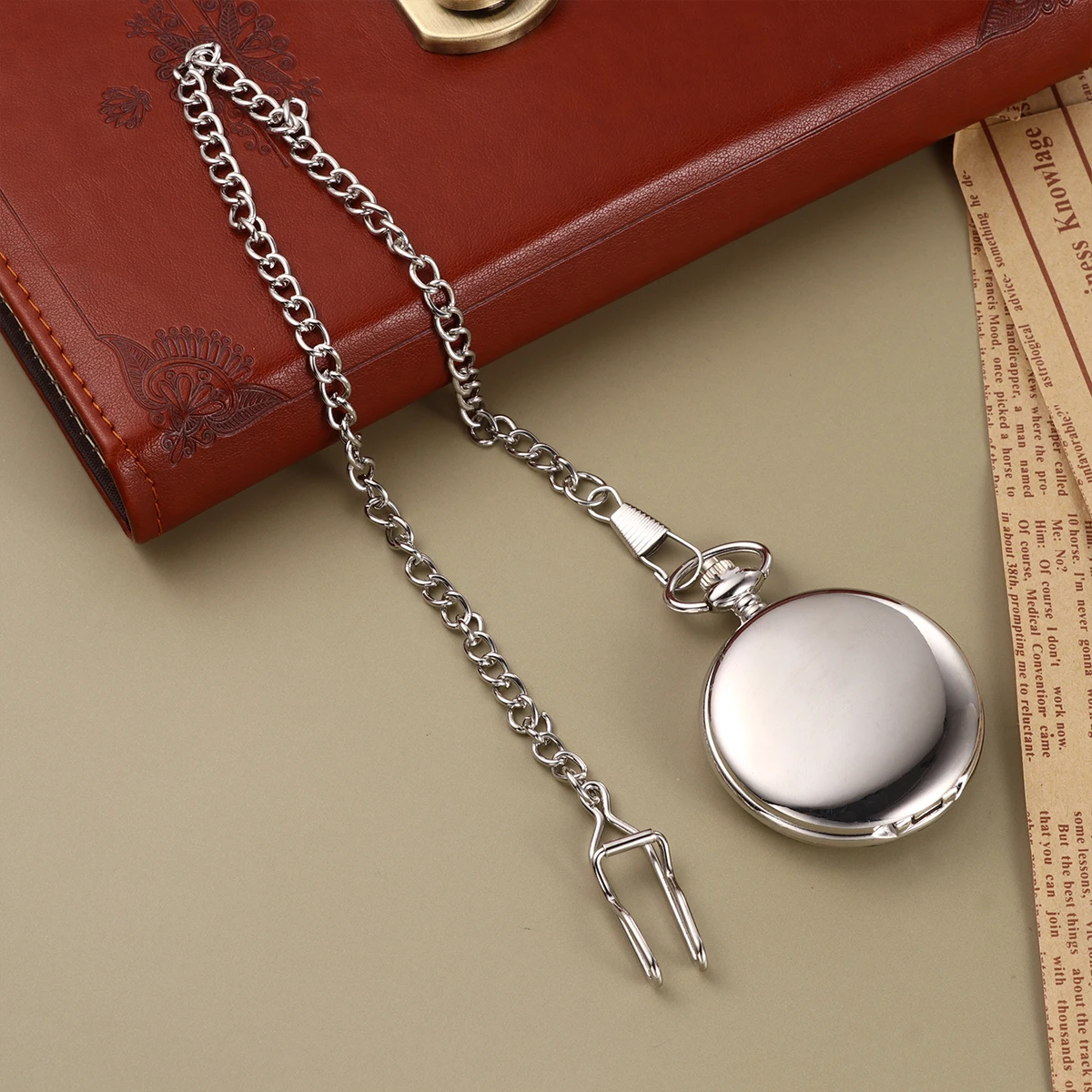 

1pc Pocket Watch Alloy Quartz Two-Faced Rose Gold Long Chain Necklace Classic Decoration Fashion Accessory For Men