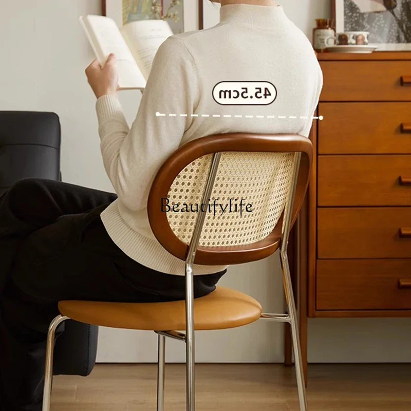 *Home Vintage Rattan Back Chair Quarto Moderno Simples Banco de Maquiagem