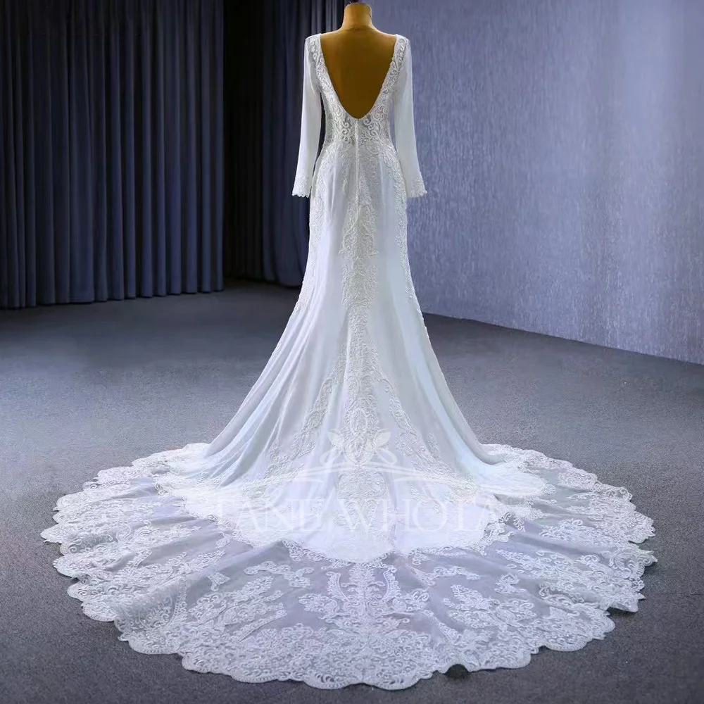 

Женское сексуальное свадебное платье с круглым вырезом и длинным рукавом, гражданское платье-футляр с вышивкой, настраиваемое свадебное платье для женщин