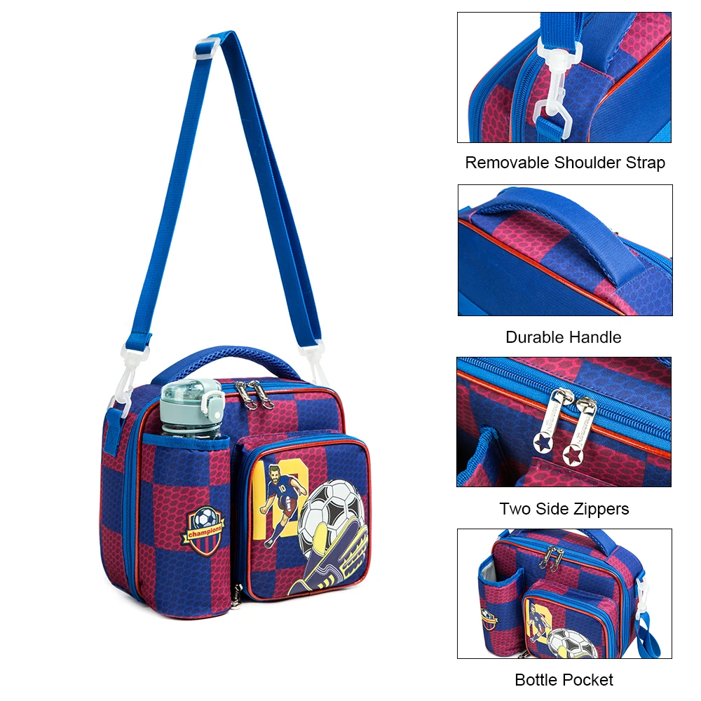 Primary School Lunch Bags for Children Complete Kit Handbags for Boys Lunch Box with Bottle Pockets Lunch Accesorios for Kids