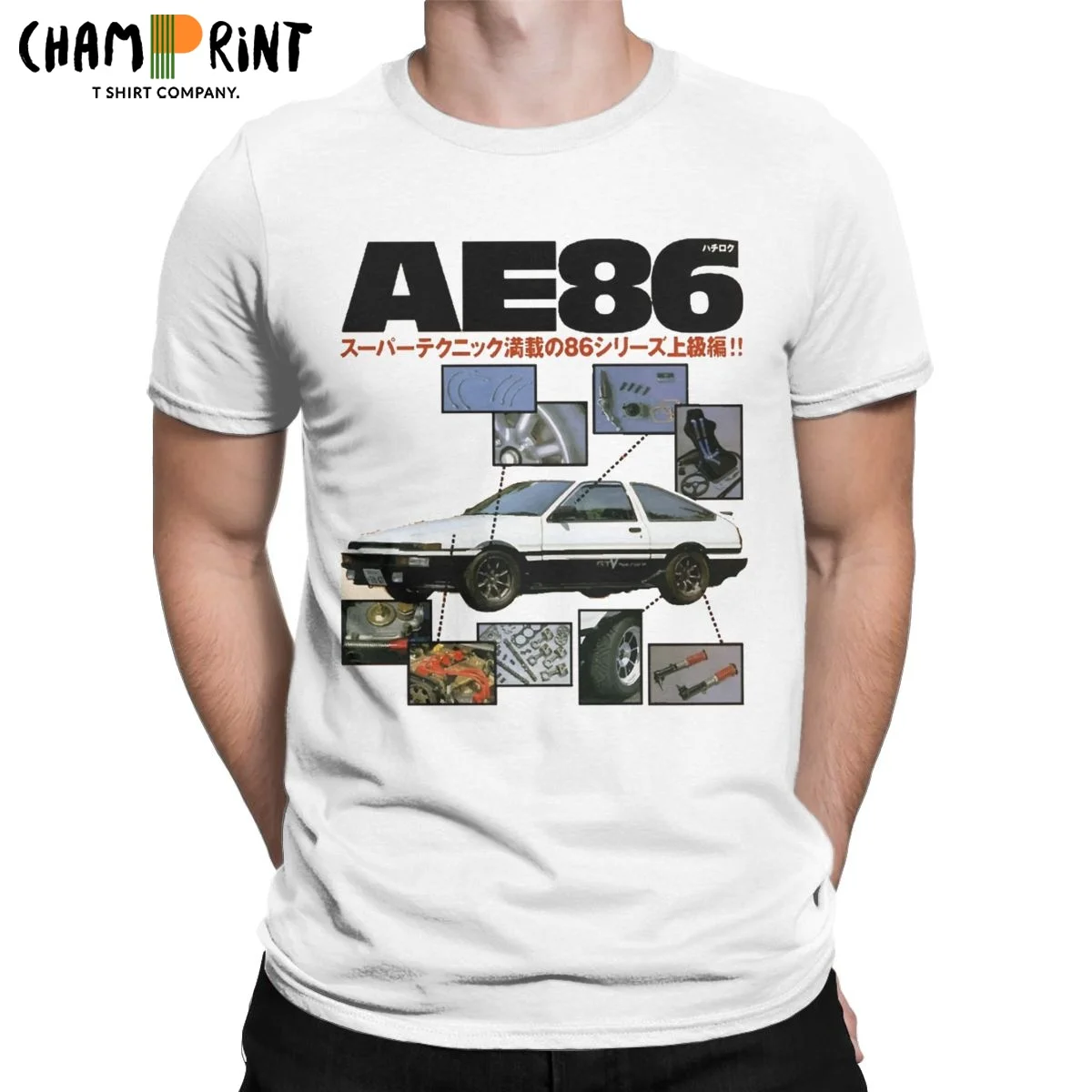 AE86 Parts Retro Initial D Manga T-Shirts Men Casual Cotton Tee Shirt Round Neck Short Sleeve T Shirts Plus Size Tops