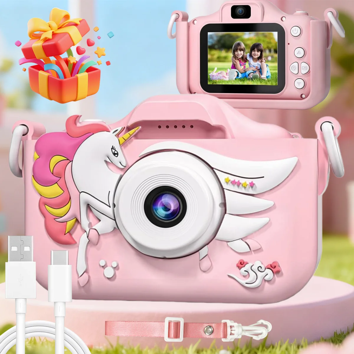 Kindercamera 1080P HD met TF-kaart – 40 MP dubbele lens, 50+ leuke filters en selfiemodus, schokbestendig veilig voor 3-12 jaar. Beste verjaardag