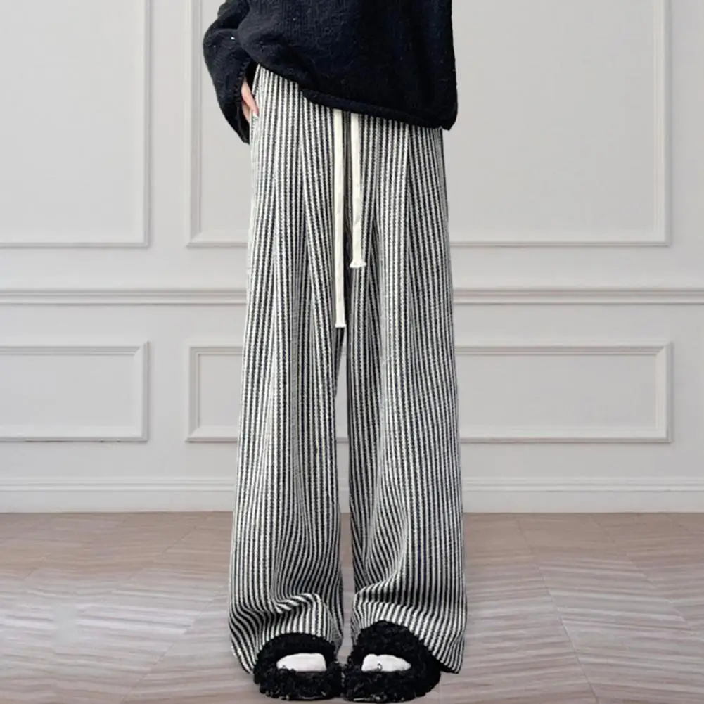 

Women Sweatpants Women's Vertical Striped Wide Leg Pants with Elastic Waist Drawstring Simple Style Long Trousers for Autumn