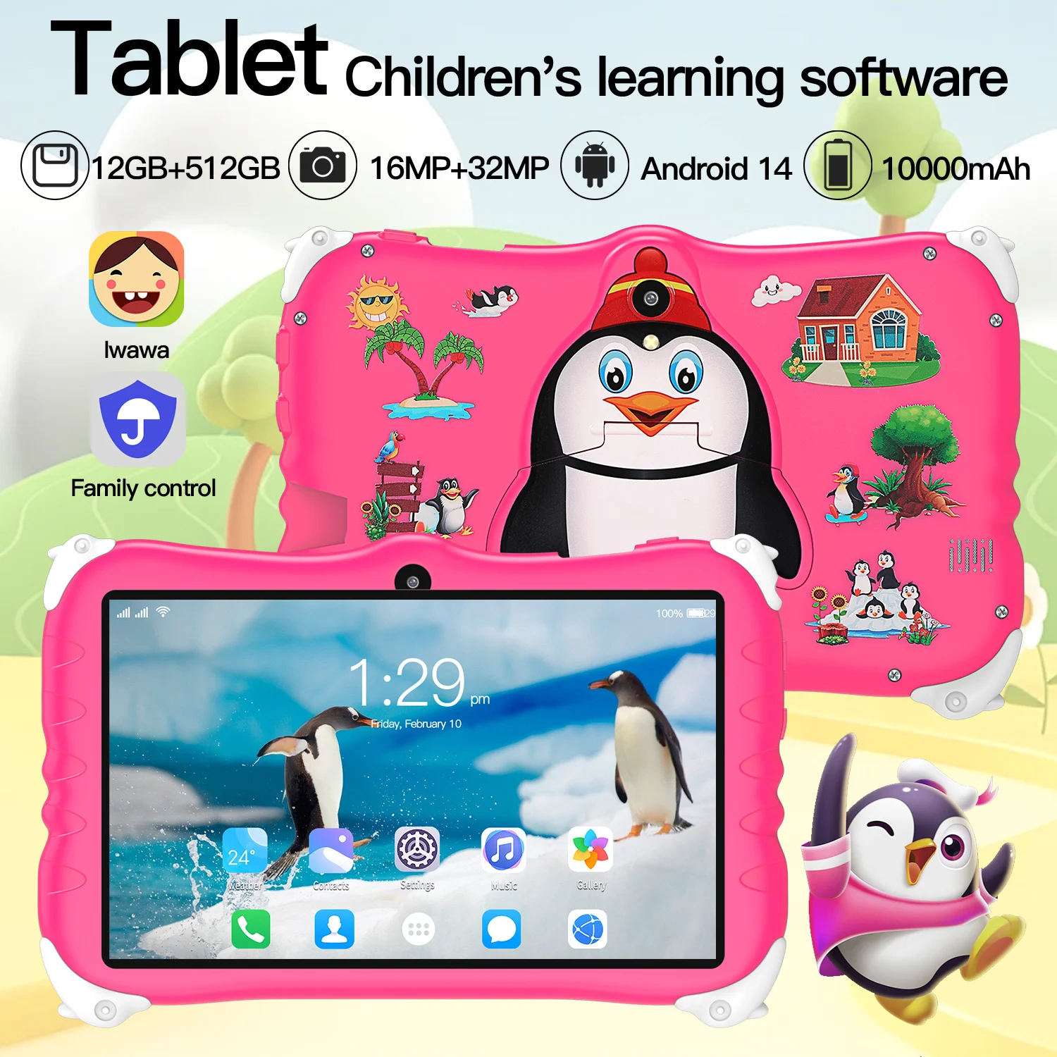 2025 Global Edition Android14 Kids Penguin Tablet 7-inch 12GB+512GB 5G Snapdragon 888 Bluetooth Enlightenment Drop Proof Tablets