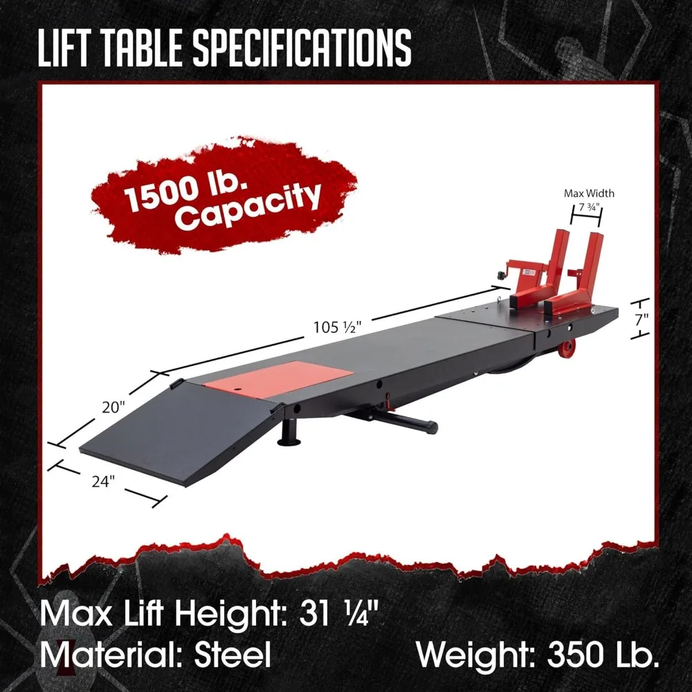Motorcycle Lift Table, Pneumatic, 1,500 lb,  31.25