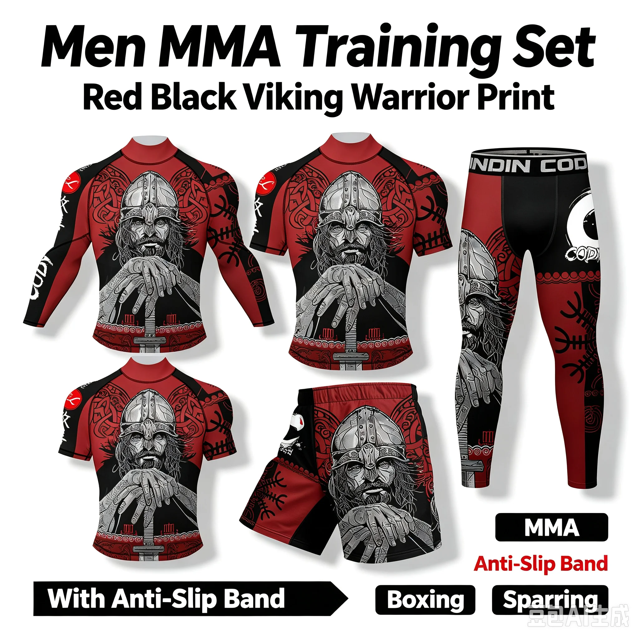 Rash Guard - Fitness Heren MMA Trainingsset Rood Zwart