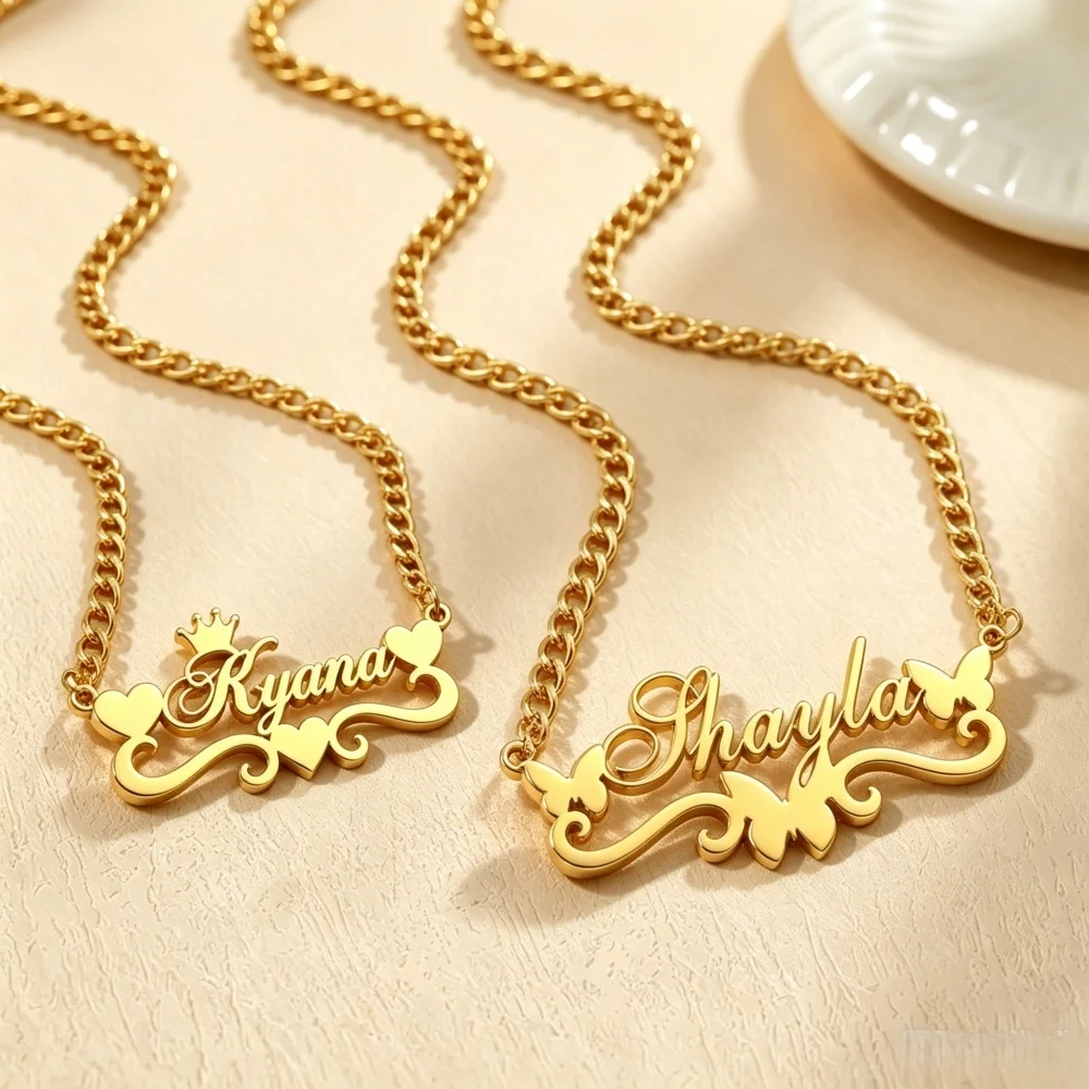 Customized big Personalized Names Pendant Necklace Stainless Steel Gold Color Cuban Thick Chain for Men Women Custom Jewelry