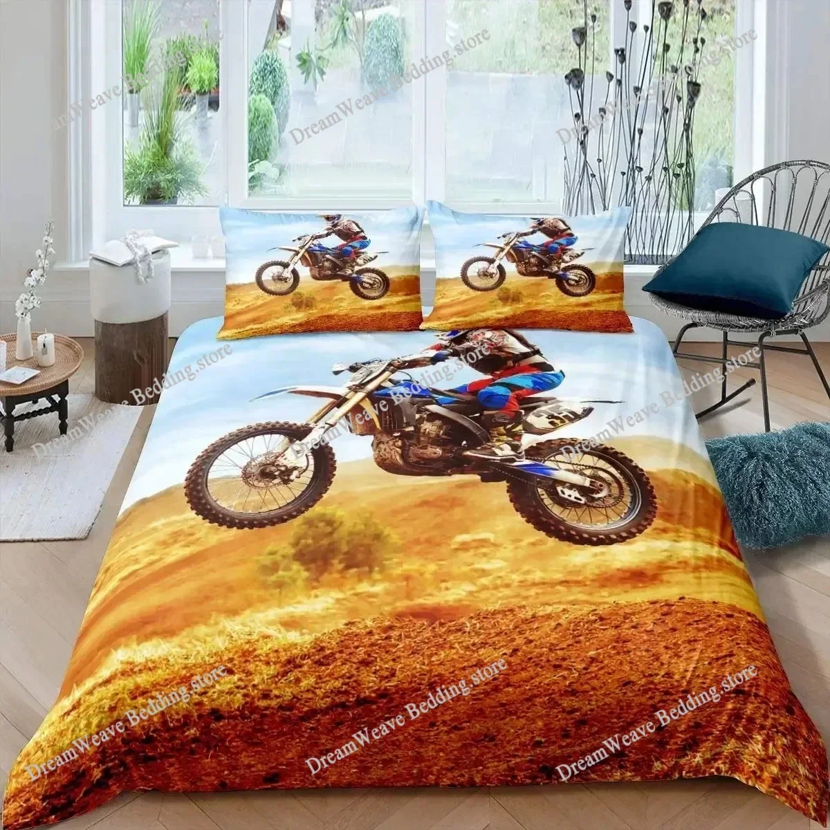 3D Print Motocross Rider Duvet Cover Set Microfiber Red Black Dirt Bike Extreme Sports Theme Motorcycle Pattern Bedding Set96396