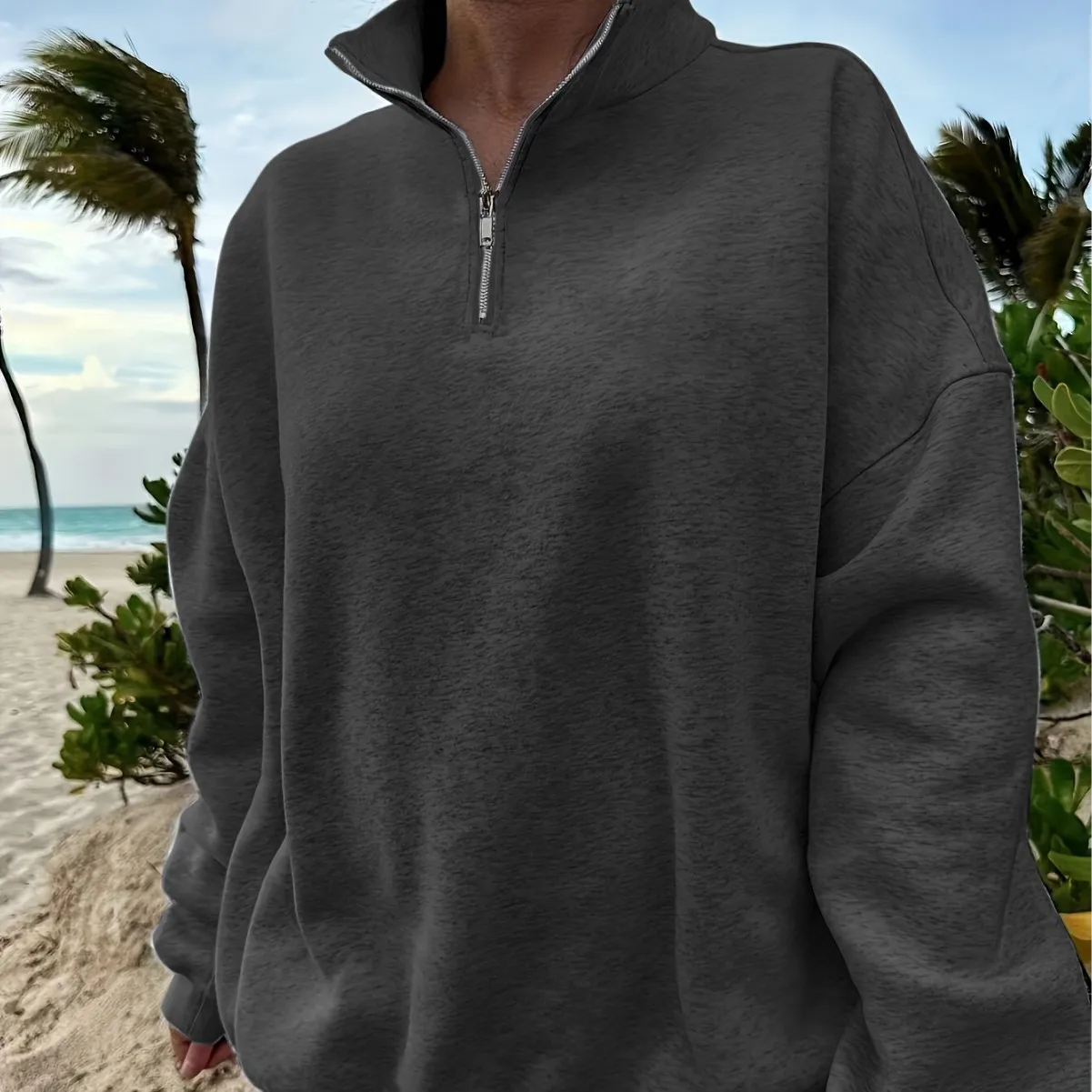 Outdoor Autumn and Winter Casual Loose Long Sleeved Sweatshirt with Half Zipper Women's Coat with Long Sleeves