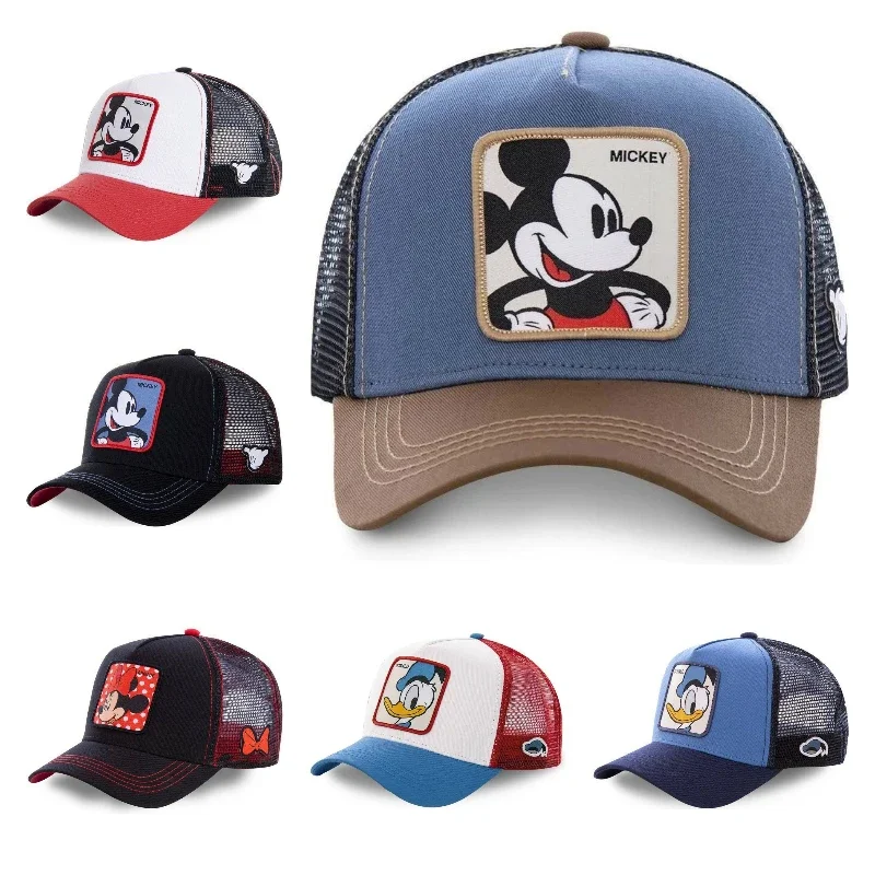 Boné de Beisebol Mickey Cartoon, Boné de Algodão com Estampa do Pato Donald, Boné Trucker com Rede, Proteção Solar Unissex, Presentes para Meninos e Meninas