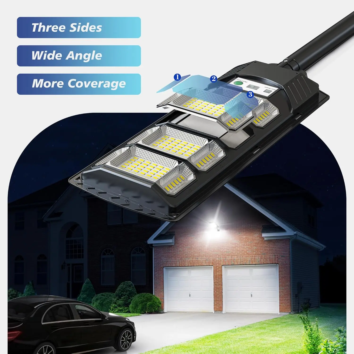 Solar outdoor light with motion sensor, waterproof wide-angle floodlight, safety light with remote control, courtyard path light