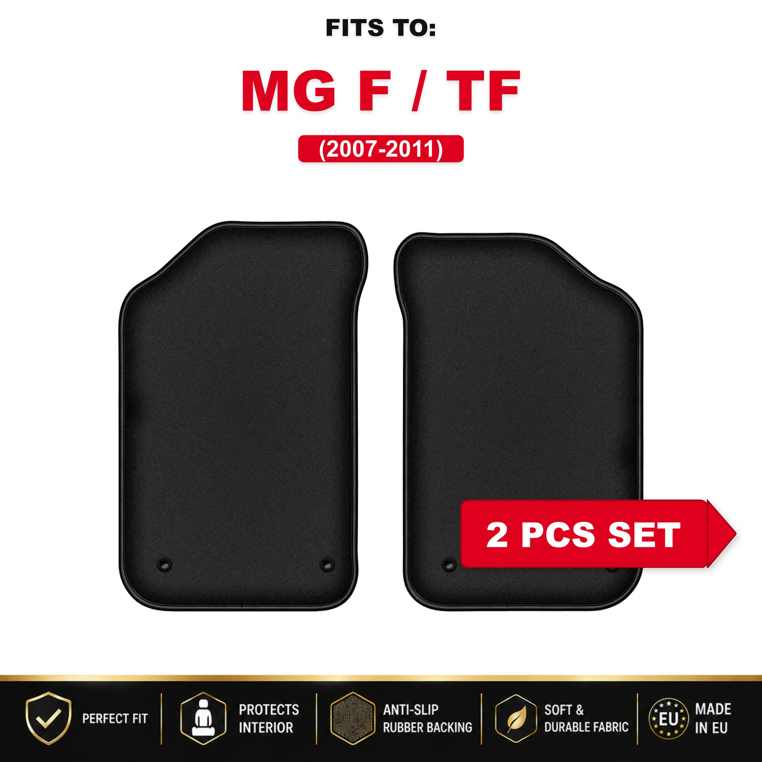 Velours zwarte autovloermatten, 2 stuks Voor: MG F / TF 2007-2011 bijpassende automattenset