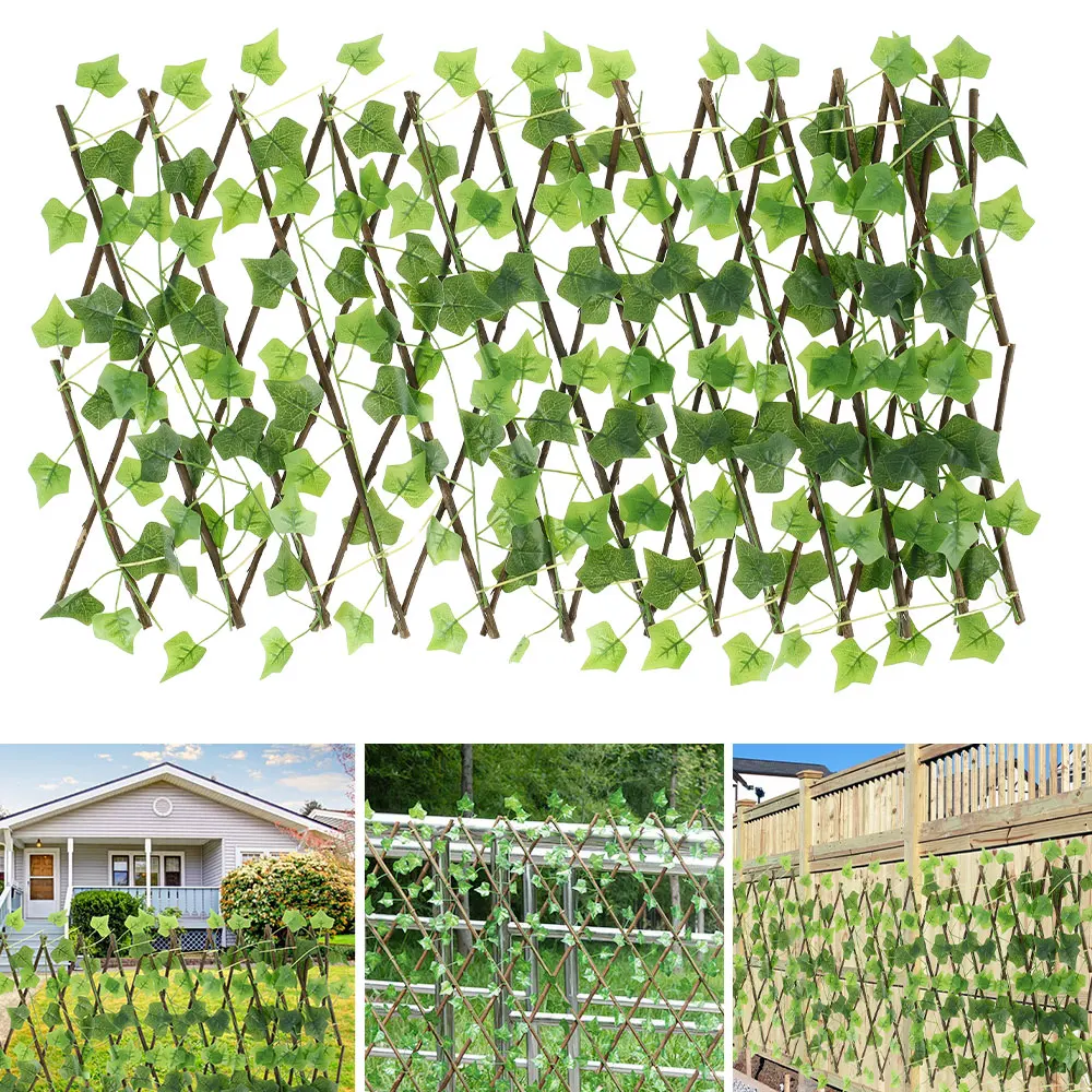 Garden Screening Expanding Trellis Privacy Screen Hedge Artificial Faux Ivy Leaves Wooden Privacy Fence Home Wall Garden Decor