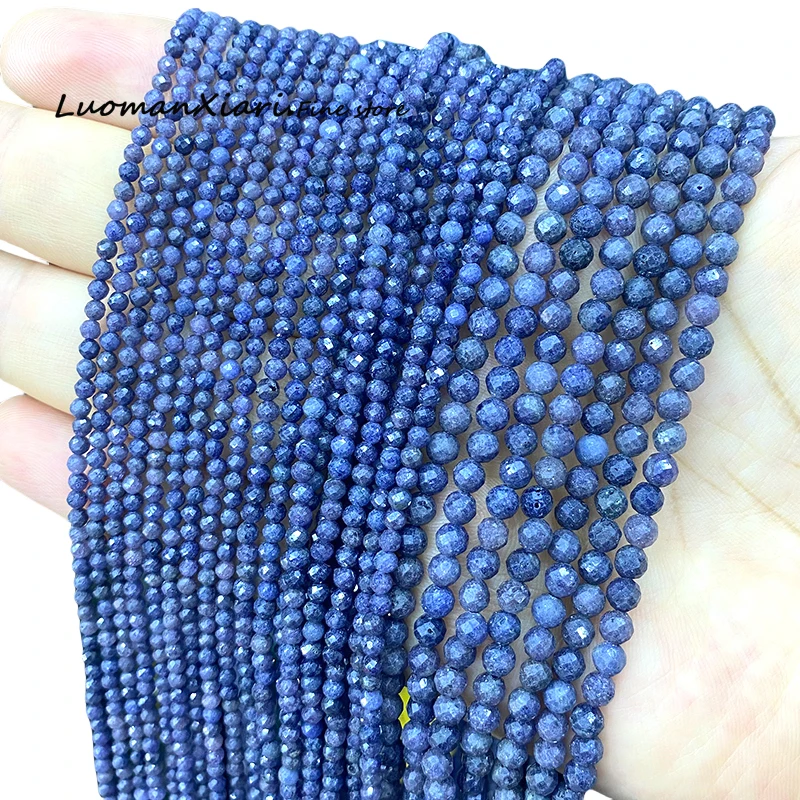 

2 3 4MM Faceted Natural Stone Sapphire Loose Round Spacer Beads for Jewelry Making Diy Earrings Bracelet Charms Accessories 15‘’