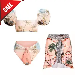 Plant Pattern Printed Bikini One Piece Swimsuit Swimwear Set Women Beachwear Sale Clearance