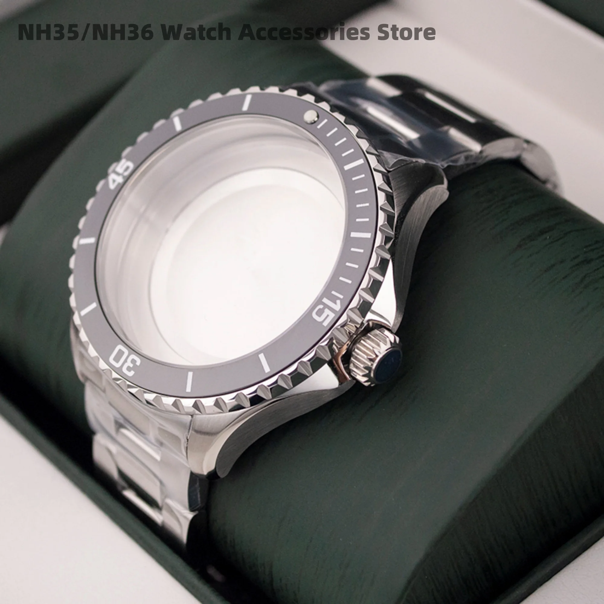 

for SUPEROCEAN Case Stainless Steel Watch Strap 200m Diving Case NH35 Watch Case Sapphire Crystal Glass fit NH35 NH36 Movement