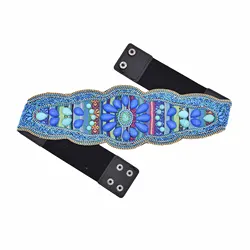 Handmade Bohemian Waist Belt Green Blue Turquoise Elastic Statement Belly Body Chain Dress Belt Ethnic Jewelry