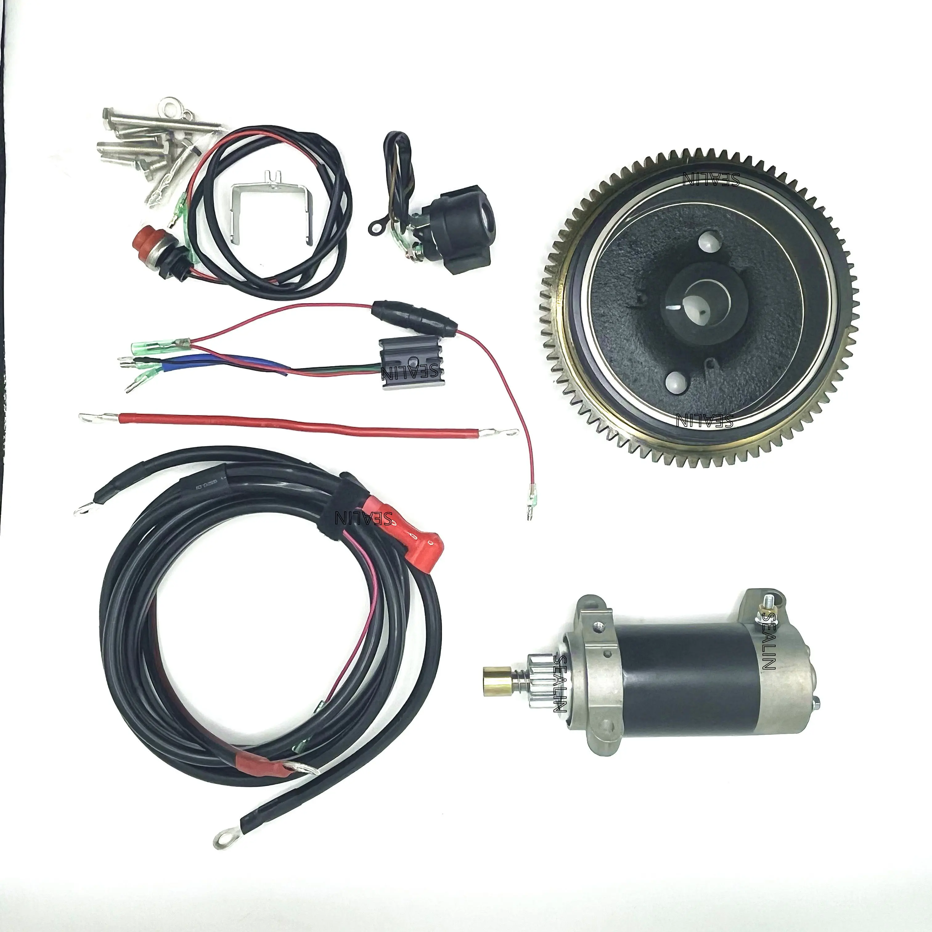 Electric Start Conversion Kit For YAMAHA F15 15HP 4 stroke Model 6AGK with flywheel starter motor rectifier relay cables