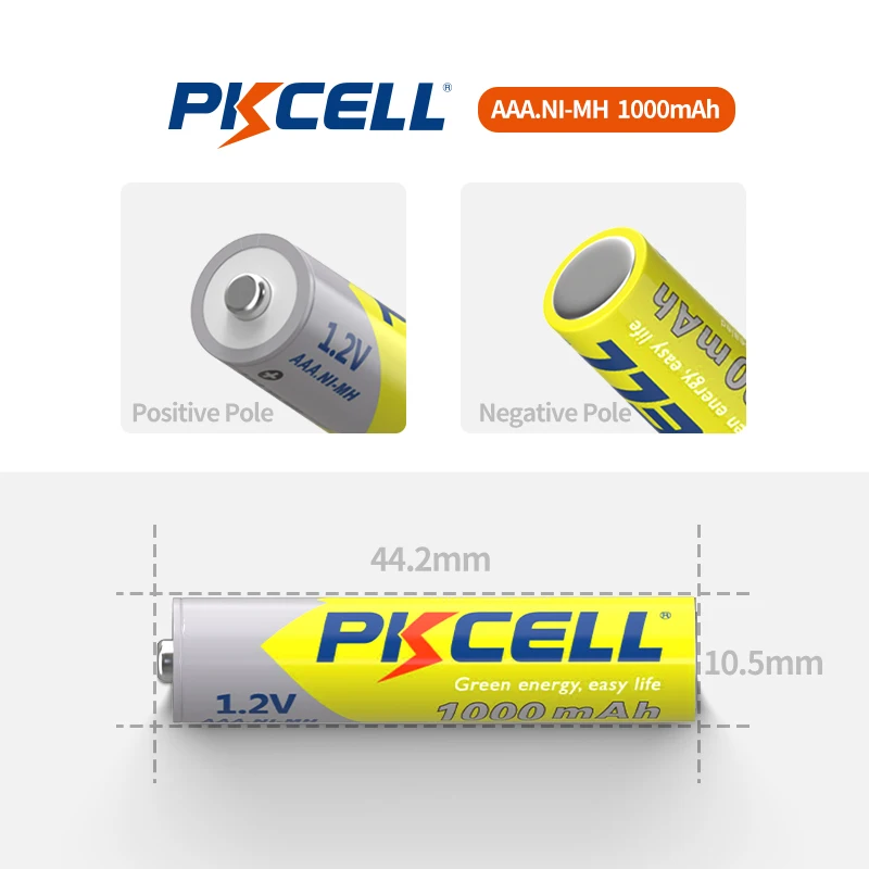 40PCS PKCELL High Power Rechargeable AAA Batteries Pre-Charged 1000mAh Ni-MH Triple A Batteries With Long-Lasting