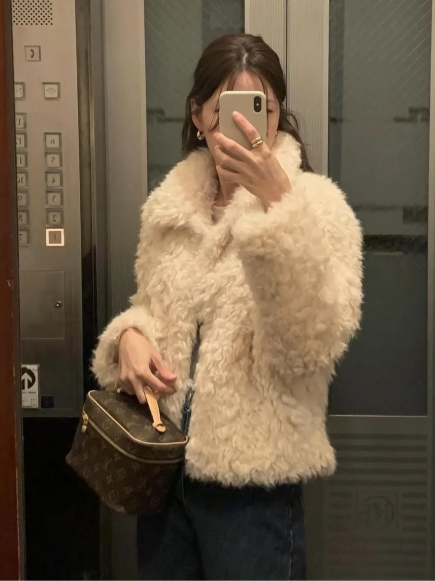 

Korean Sle ort Coat Sweet Fluffy Cute Reducing Age Collar Stand up Outerwear Ladies Faion Autumn Winter Aosphere Feeling
