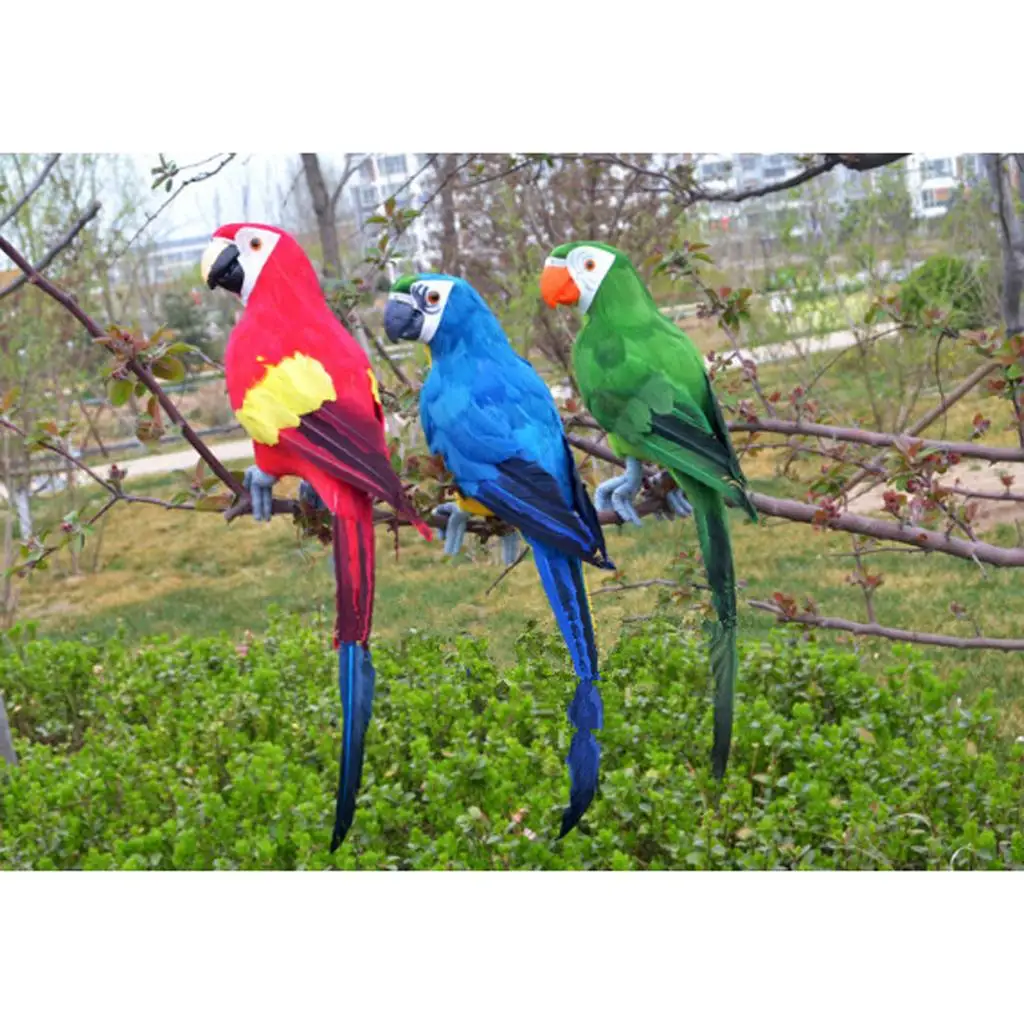 Lifelike Parrot Bird Decorative Figurine Artificial Feather Animal Ornament for Home Garden Yard Decoration